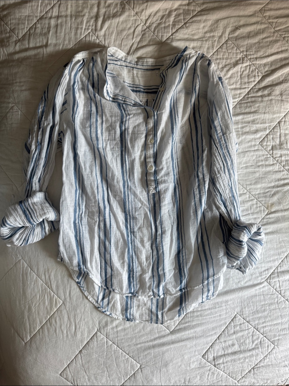 Frame Denim Blue-Striped White Button-Up Tunic
